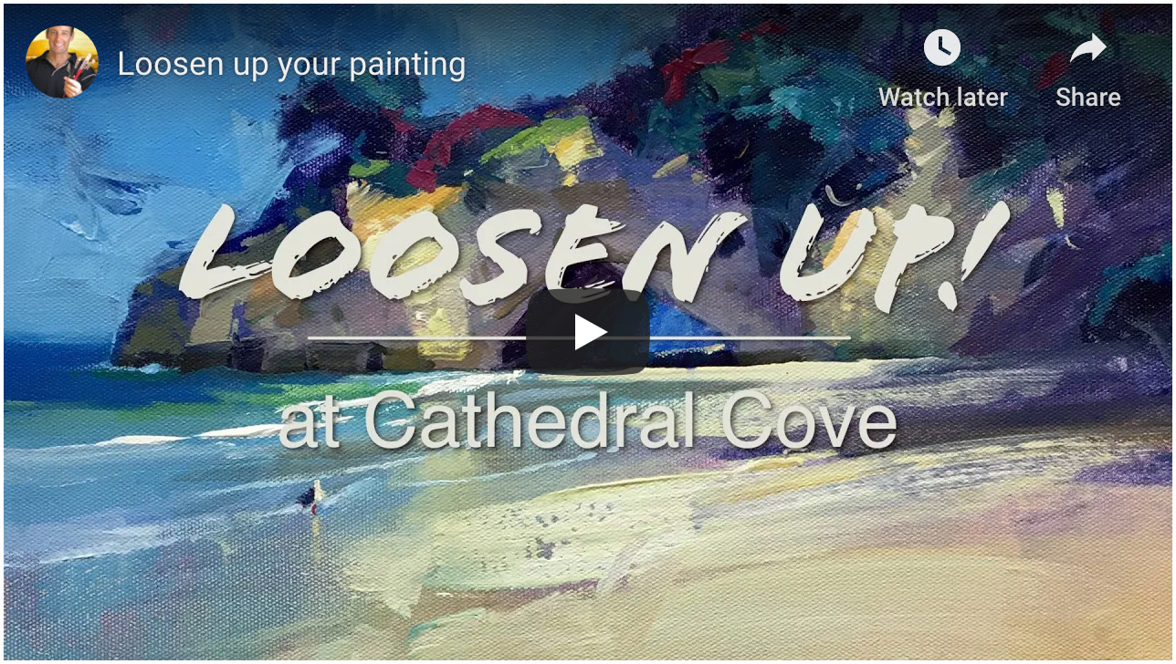 How I felt livestreaming Cathedral Cove painting logo